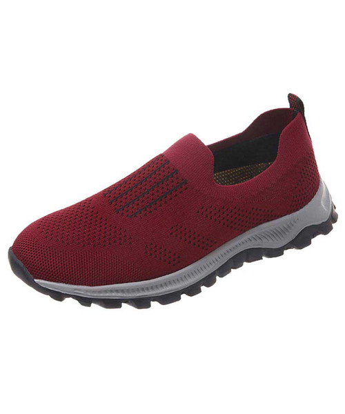 Women's red stripe texture casual slip on shoe sneaker 01