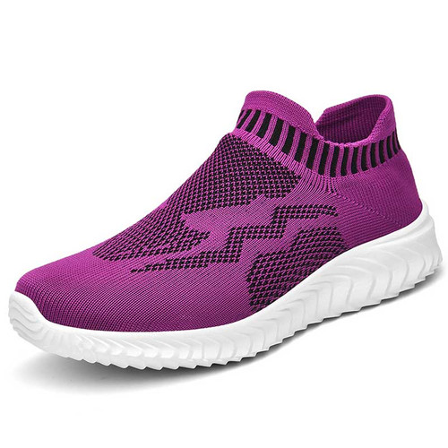 Women's purple texture pattern flyknit slip on shoe sneaker 01