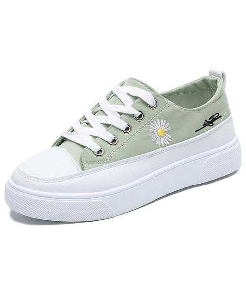 Women's green casual floral pattern print shoe sneaker 01