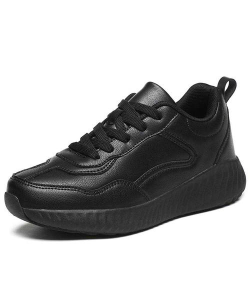 Women's black casual plain lace up shoe sneaker 01