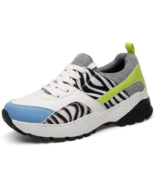Women's white multi color zebra pattern shoe sneaker 01