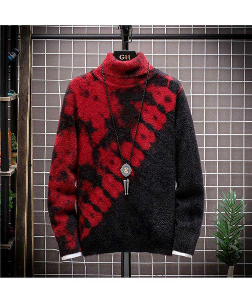 Men's red mix color texture pull over sweater