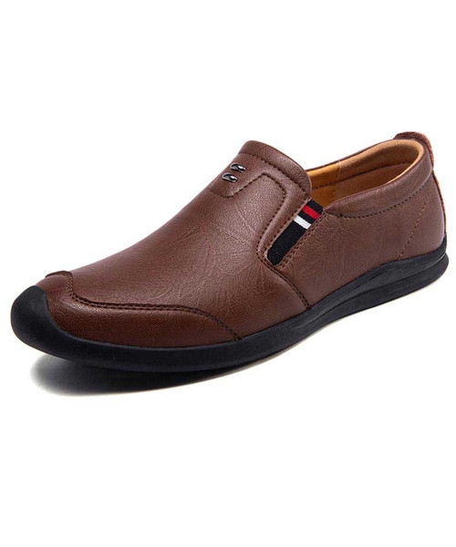 Men's brown metal ornament stripe detail slip on shoe loafer 01