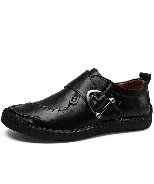 Men's black retro sewed buckle strap shoe loafer 01
