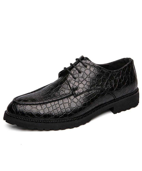 Men's black retro croco skin pattern derby dress shoe 01