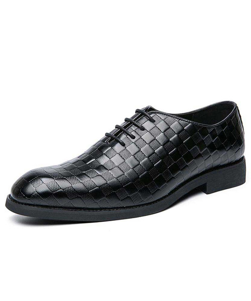 Men's black check pattern leather oxford dress shoe 01