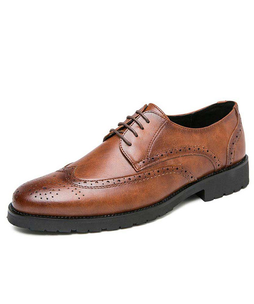 Men's brown retro brogue leather derby dress shoe 01