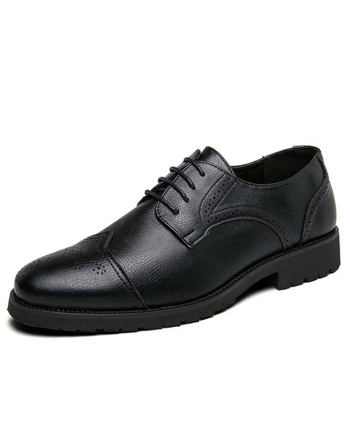 Men's black retro brogue leather derby dress shoe 01