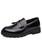 Men's black tassel croc skin pattern penny slip on dress shoe 01