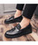 Men's black tassel croc skin pattern penny slip on dress shoe 06