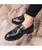 Men's black tassel croc skin pattern penny slip on dress shoe 02