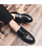 Men's black tassel croc skin pattern penny slip on dress shoe 04