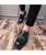 Men's black tassel croc skin pattern penny slip on dress shoe 09