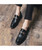 Men's black croc skin pattern metal buckle slip on dress shoe 02