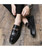Men's black croc skin pattern metal buckle slip on dress shoe 07