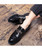 Men's black pattern metal buckle penny slip on dress shoe 07