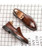 Men's brown retro brogue slip on dress shoe 11