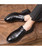 Men's black metal ornament brogue slip on dress shoe 06
