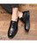 Men's black metal ornament brogue slip on dress shoe 04