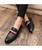 Men's black brogue stripe detail slip on dress shoe 04