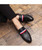 Men's black brogue stripe detail slip on dress shoe 06