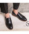 Men's black retro brogue penny slip on dress shoe 04