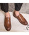 Men's brown retro brogue penny slip on dress shoe 02