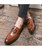 Men's brown rectangle metal buckle slip on dress shoe 02