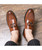 Men's brown rectangle metal buckle slip on dress shoe 05