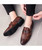 Men's brown retro croco pattern buckle slip on dress shoe 07