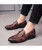 Men's brown retro croco pattern buckle slip on dress shoe 06