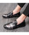 Men's black floral pattern print slip on dress shoe 06