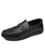 Men's black metal buckle stripe detail slip on shoe loafer 01