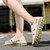 Women's beige hollow cut slip on shoe sandal 03