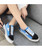 Women's blue canvas stripe pattern lace up shoe sneaker 02