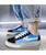 Women's blue canvas stripe pattern lace up shoe sneaker 08