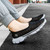 Women's black stripe hollow out pattern slip on shoe sneaker 02