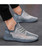 Women's denim blue flyknit texture stripe check casual shoe sneaker 02