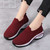 Women's burgundy stripe slip on double rocker bottom sneaker 05