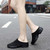 Women's black hollow out slip on double rocker bottom shoe mule 03