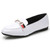 Women's white metal buckle color stripe slip on shoe loafer 01