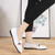 Women's white metal buckle color stripe slip on shoe loafer 03