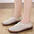 Women's beige round & triangle hollow cut slip on shoe loafer 02