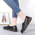 Women's black sewed thread laciness slip on shoe loafer 04