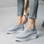 Women's grey flyknit sock like entry slip on rocker bottom shoe 02