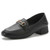 Women's black buckle penny slip on thick heel dress shoe 01