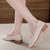 Women's beige buckle penny slip on thick heel dress shoe 05