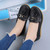 Women's black tassel buckle on vamp slip on shoe loafer 05