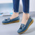 Women's blue tassel buckle on vamp slip on shoe loafer 03