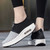 Women's grey black dot mesh slip on rocker bottom sneaker 05